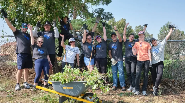 A group of volunteers pulling weeds